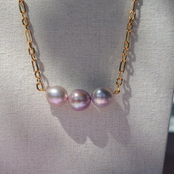23" Natural Pastel Edison Pearl Necklace – Gold Plated Chain - Picture 6 of 6